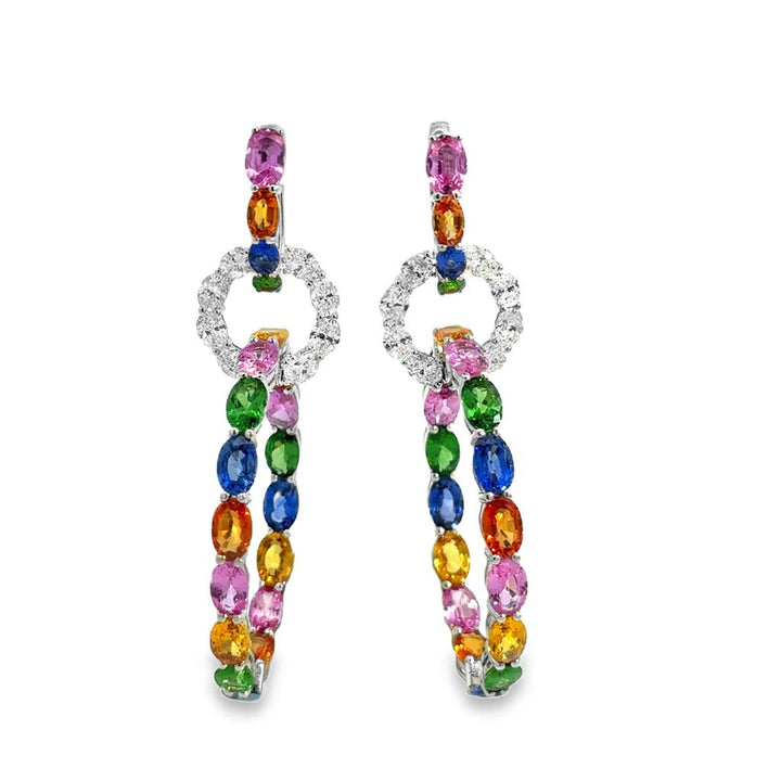 Robert Procop 22.11 CTW Multi-Color Sapphire, Tsavorite & Diamond American Glamour Triple Hoop Earrings