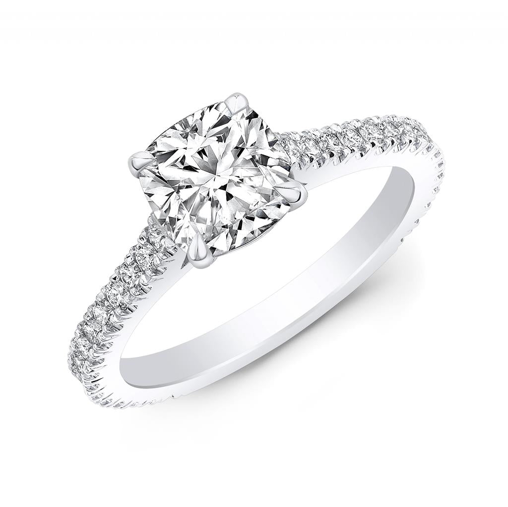 Hidden Halo Semi-Mount Diamond 18K White Gold Classic Pave Setting Engagement Ring