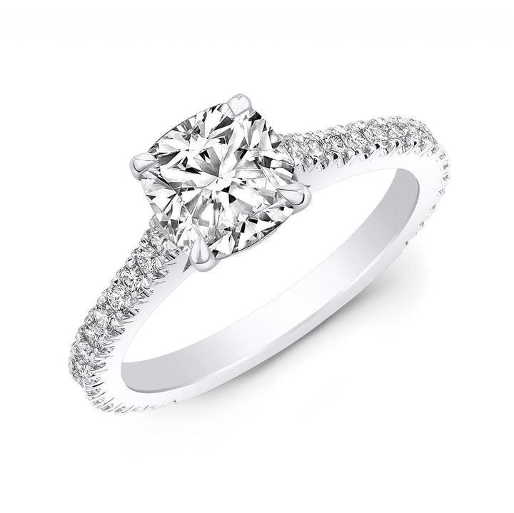 Hidden Halo Engagement Semi-Mount Diamond 18K White Gold Classic Pave Setting Engagement Ring