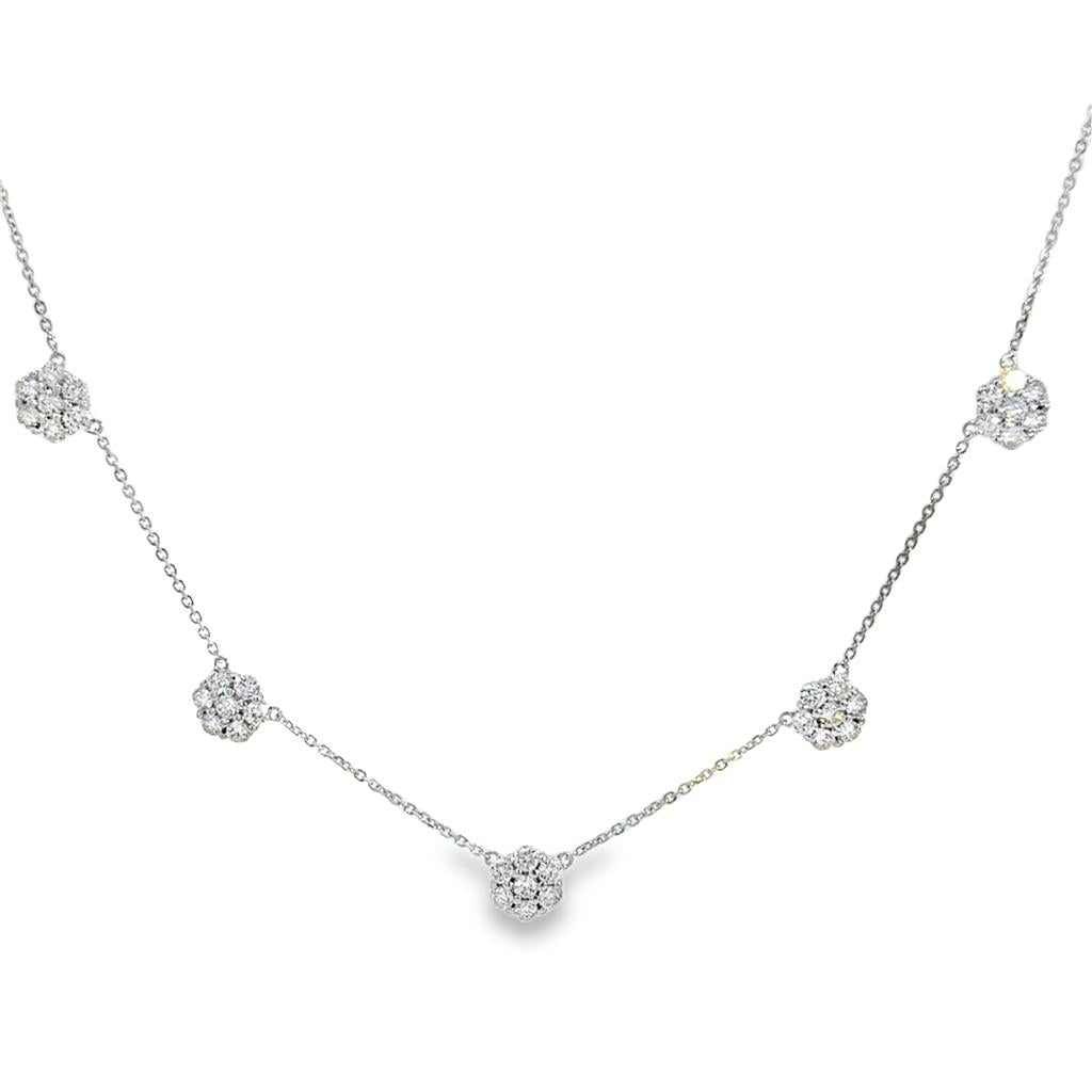 2.00 CTW Diamond Floret Station Necklace in 14K White Gold