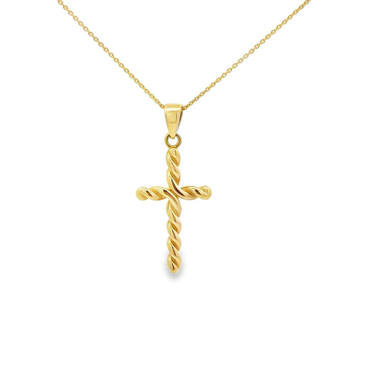 14K Yellow Gold Twist Cross Pendant Necklace