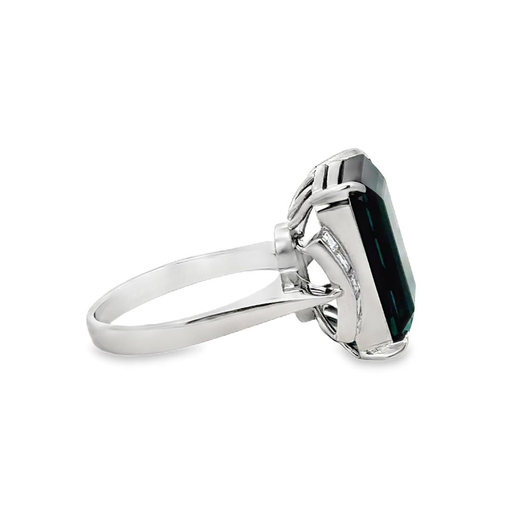 10.87 CT Dark Green Tourmaline & .64 CTW Diamond Platinum Ring