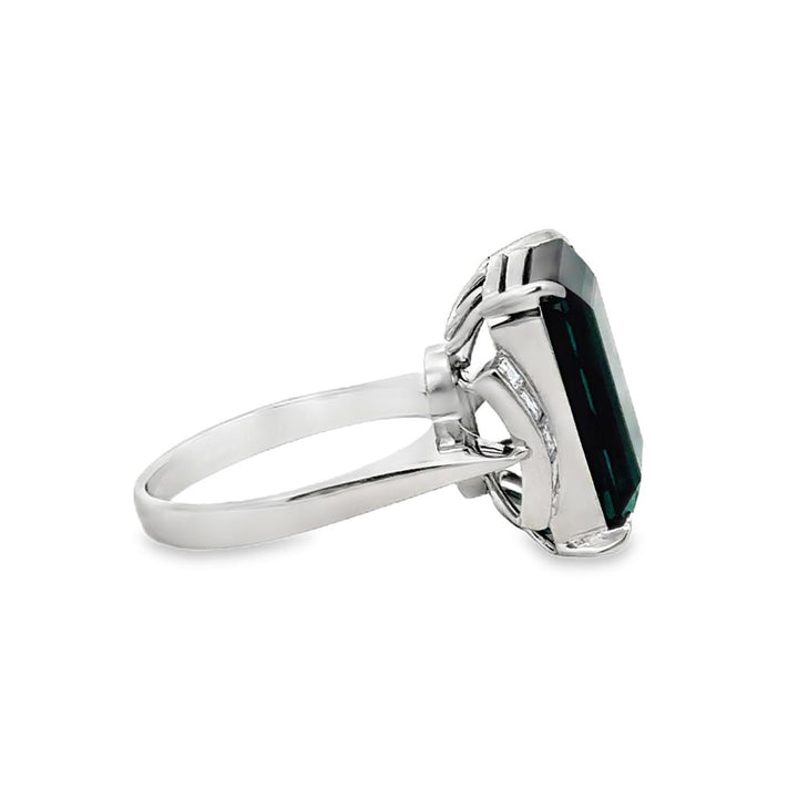 10.87 CT Dark Green Tourmaline & .64 CTW Diamond Platinum Ring