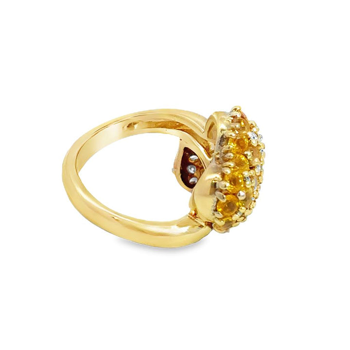 0.60 CTW Diamond & Yellow Sapphire Pave Heart Ring 18K Yellow Gold