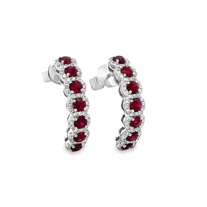 1.81 CTW Ruby & 0.48 CTW Diamond 14K White Gold Half Hoop Earrings