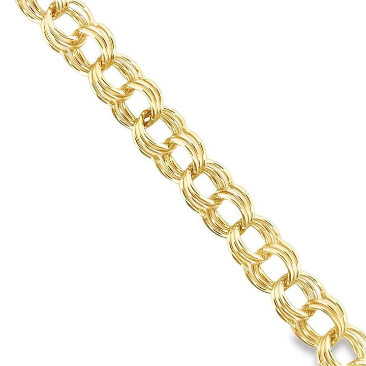 14K Yellow Gold Triple Link Charm Bracelet, 10mm, 7.5" Long