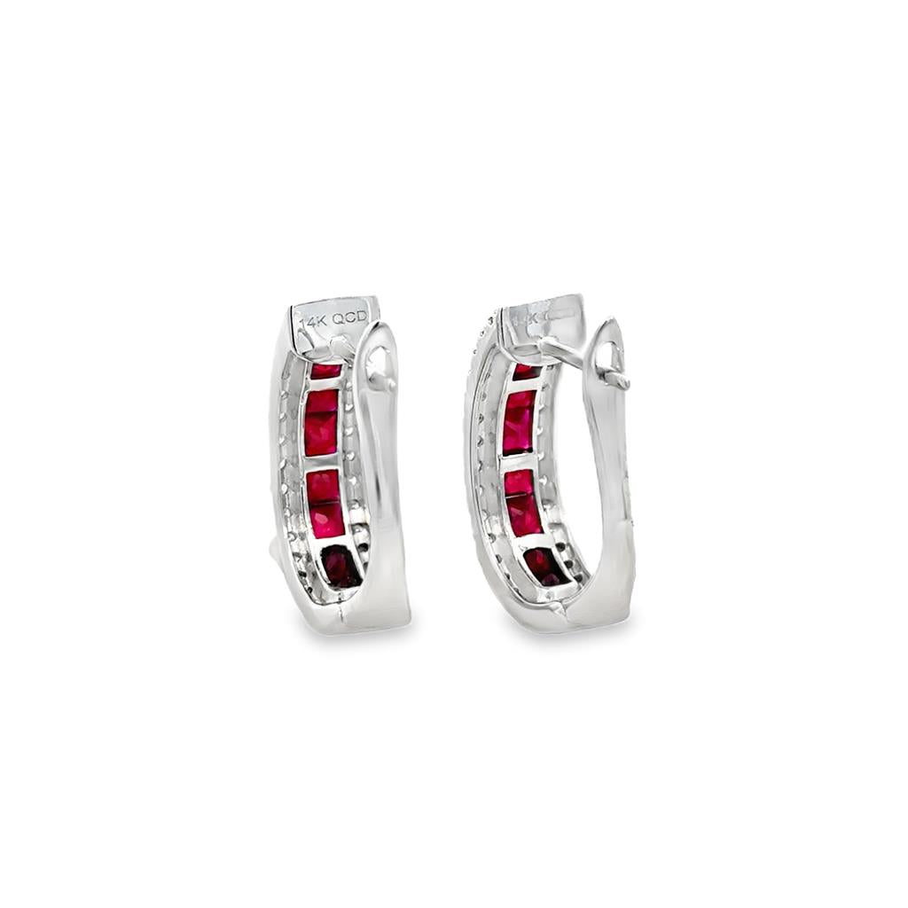 2.58 CTW Ruby & 0.46 CTW Diamond Princess Cut Earrings in 14K White Gold