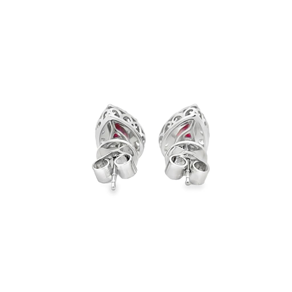 1.08 CTW Ruby & 0.43 CTW Diamond 14K White Gold Halo Stud Earrings