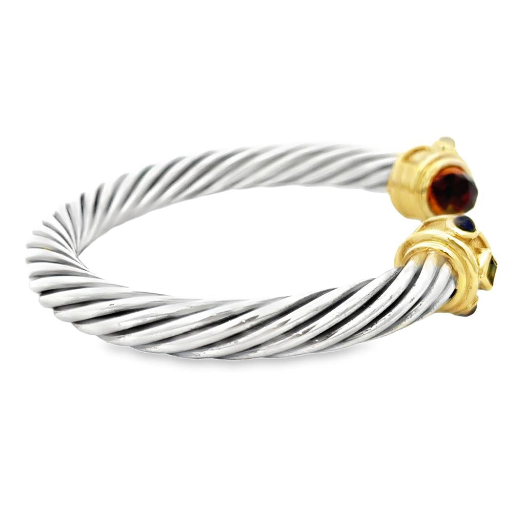 Pre-Owned David Yurman 14K Yellow Gold & Sterling Silver Multi-Gemstone Cuff Bracelet