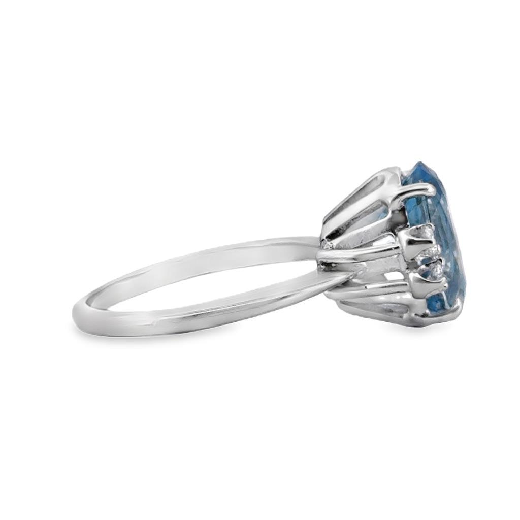 Oval Aquamarine & Diamond Ring in 14K White Gold – 11x9mm Center, 0.12 CTW Diamonds