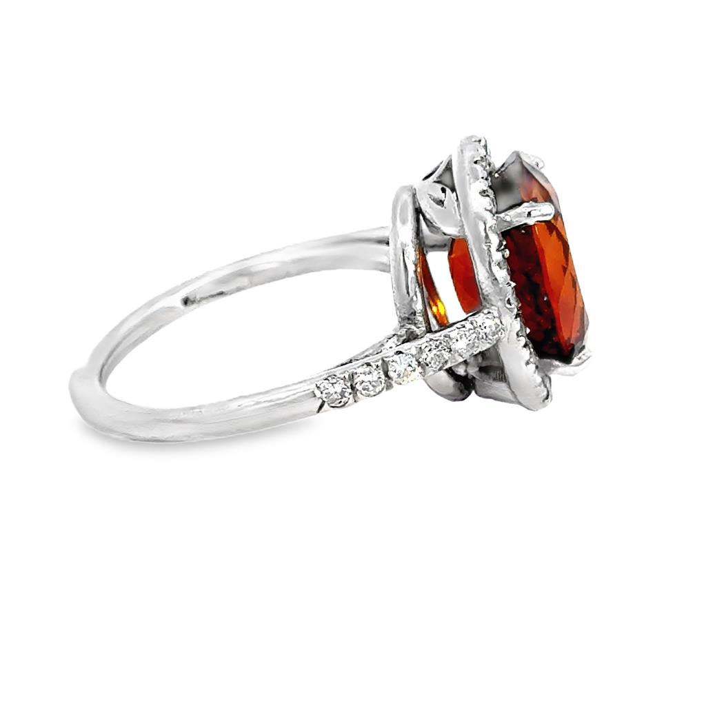 4.14 CT Dark Orange Citrine & 0.60 CTW Diamond 14K White Gold Ring
