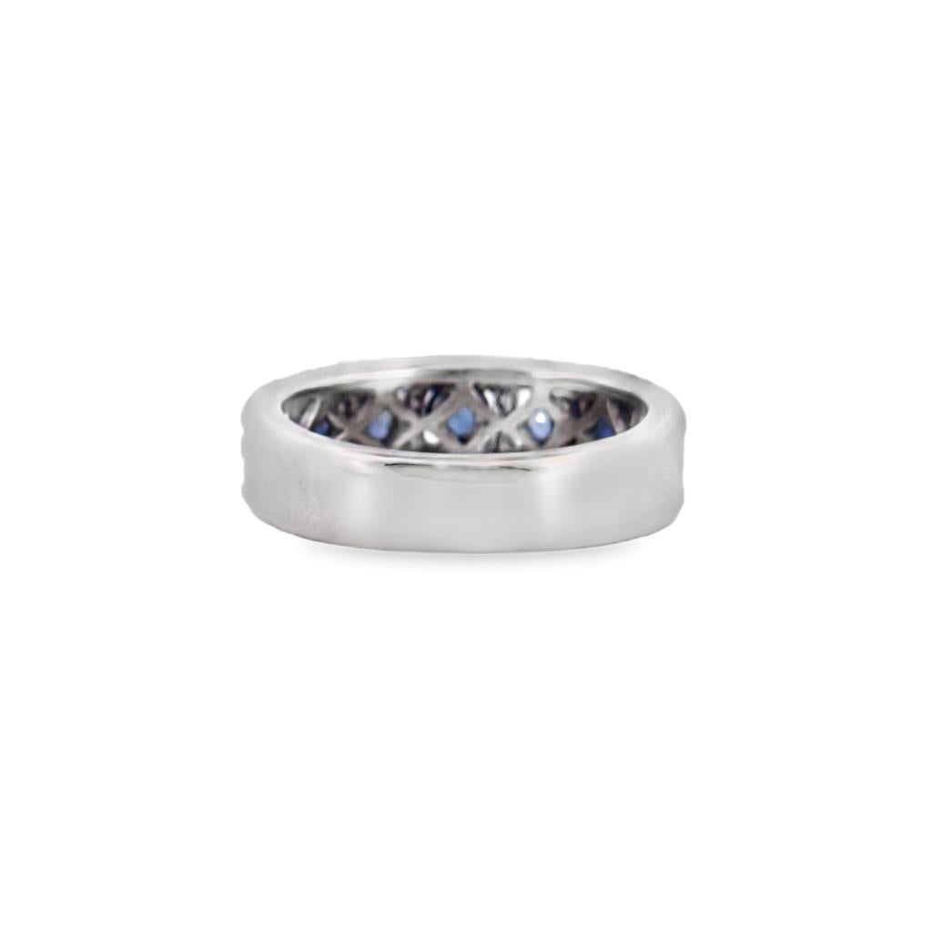 1.03 CTW Sapphire & Diamond 14K White Gold Wide Band Ring – 5.5mm