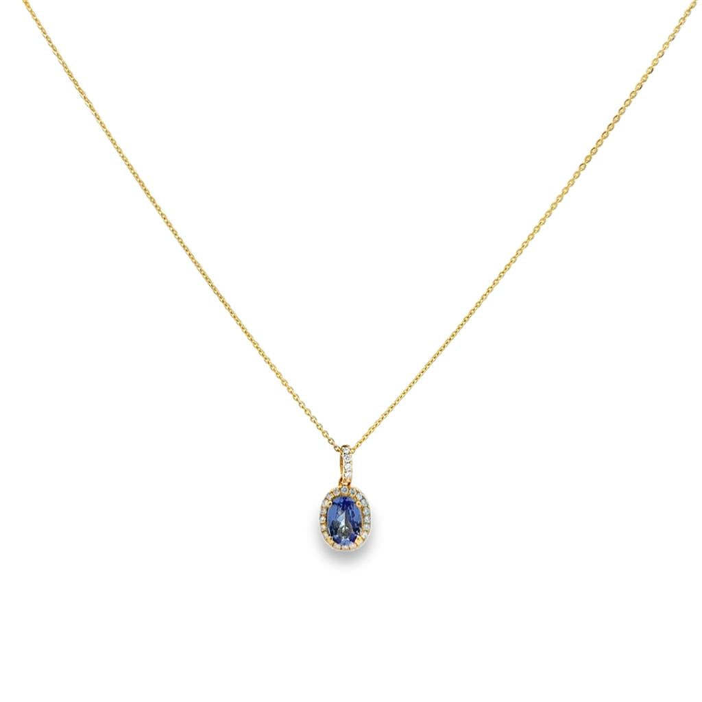 Tanzanite and 0.11 CTW Diamond 14K Yellow Gold Halo Pendant Necklace