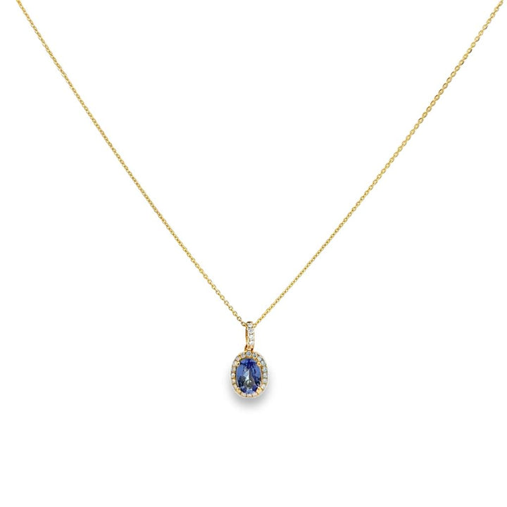 Tanzanite and 0.11 CTW Diamond 14K Yellow Gold Halo Pendant Necklace