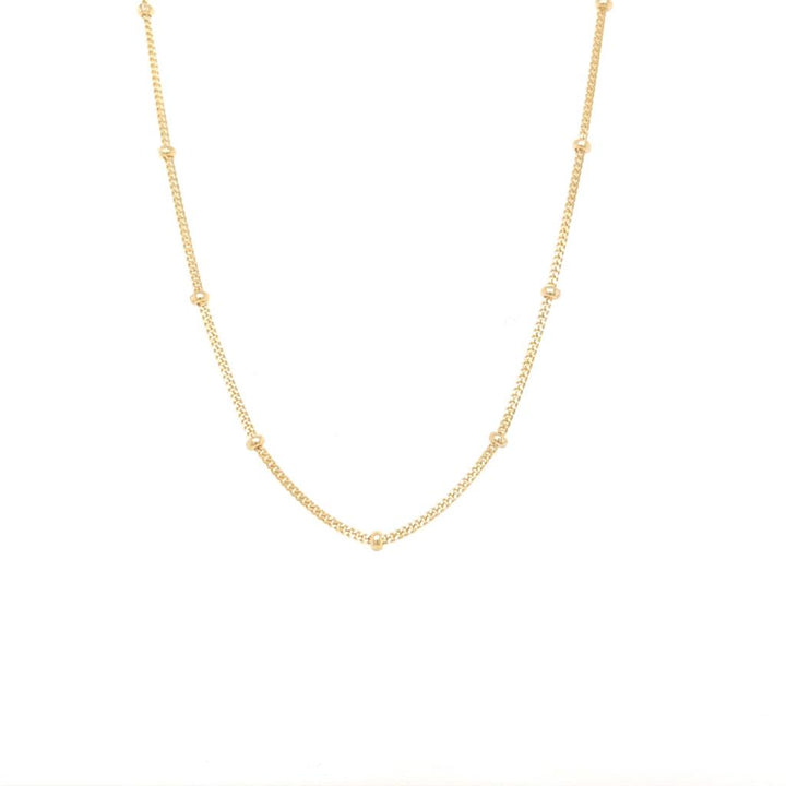 14K Yellow Gold Diamond Cut Curb Chain with Beads, 2mm Width
