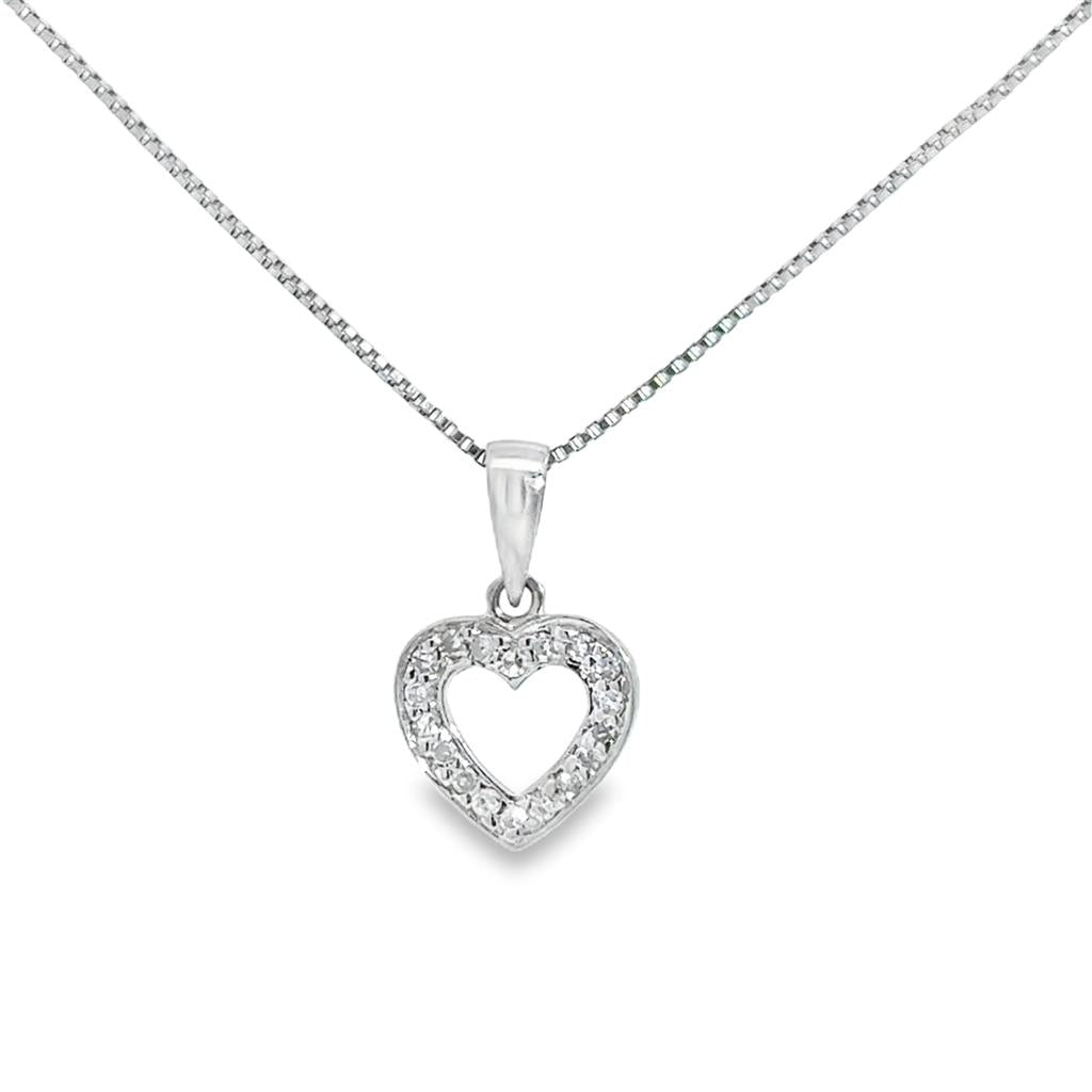 .10 CTW Diamond Petite Open Heart Necklace in 14K White Gold