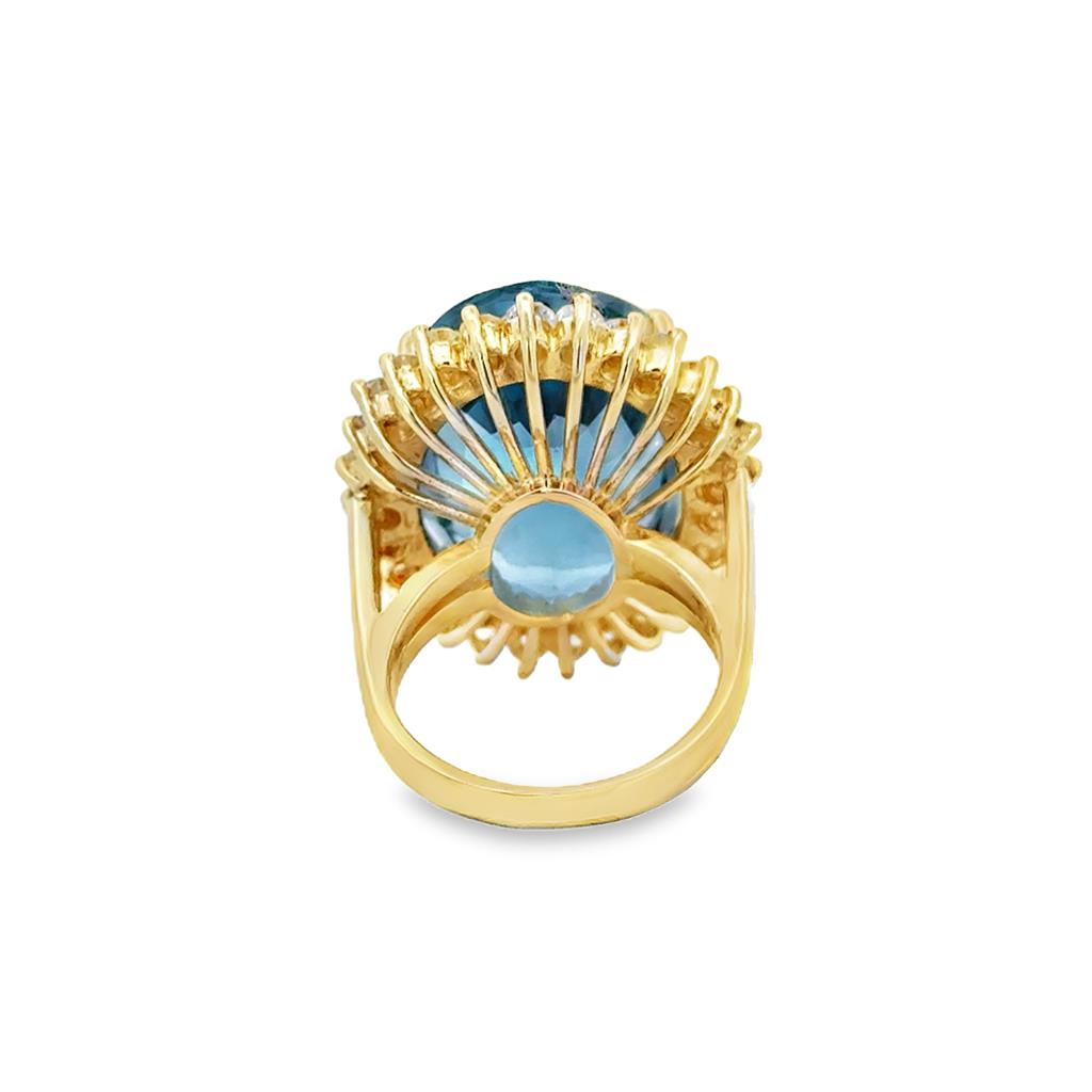 Pre-Owned 1.50 CTW Diamond & Blue Topaz 14K Yellow Gold Oval Cocktail Ring
