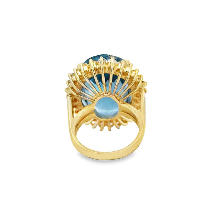 Pre-Owned 1.50 CTW Diamond & Blue Topaz 14K Yellow Gold Oval Cocktail Ring
