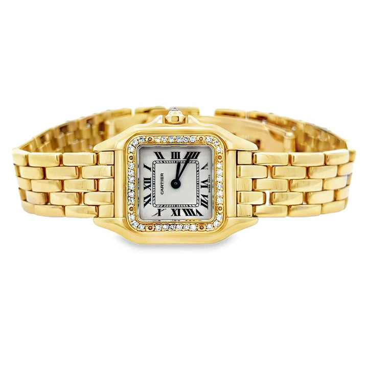Pre-Owned Cartier Panthère Ladies Watch – 18K Yellow Gold with Factory Diamonds, Small Size