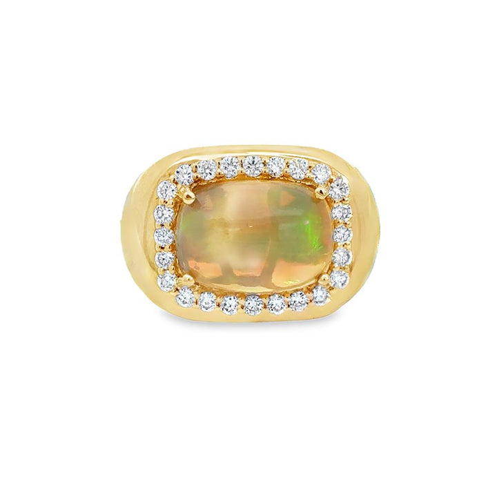 3.70 CT Opal & 0.55 CTW Diamond Halo Ring in 14K Yellow Gold