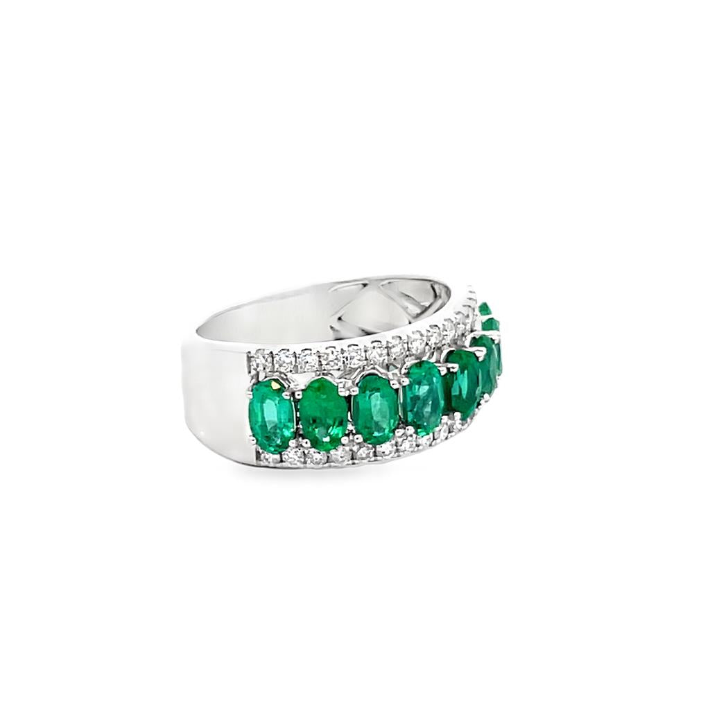 1.79 CTW Emerald & 0.40 CTW Diamond 14K White Gold Band Ring