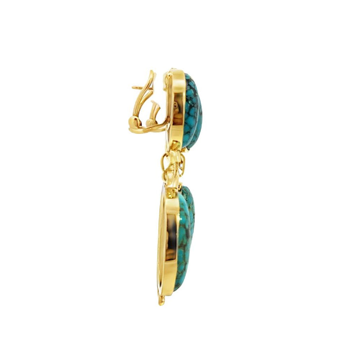 Large Dangle 18K Yellow Gold Turquoise Drop Earrings