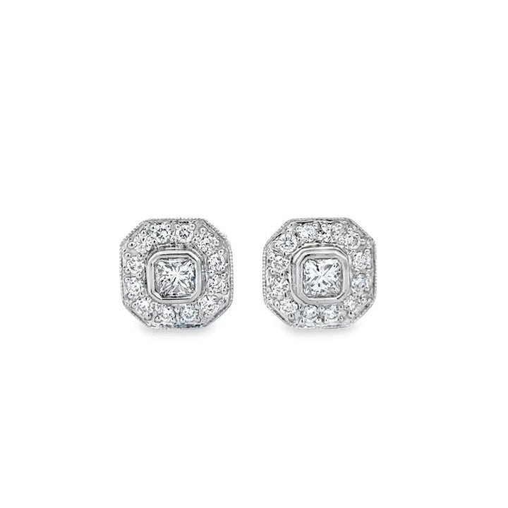 0.65 CTW Diamond Halo Stud Earrings 14K White Gold – 9mm