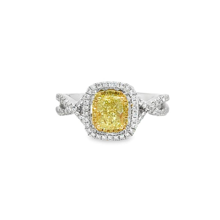 0.90 CT Yellow Diamond & 0.33 CTW Diamond Engagement Ring