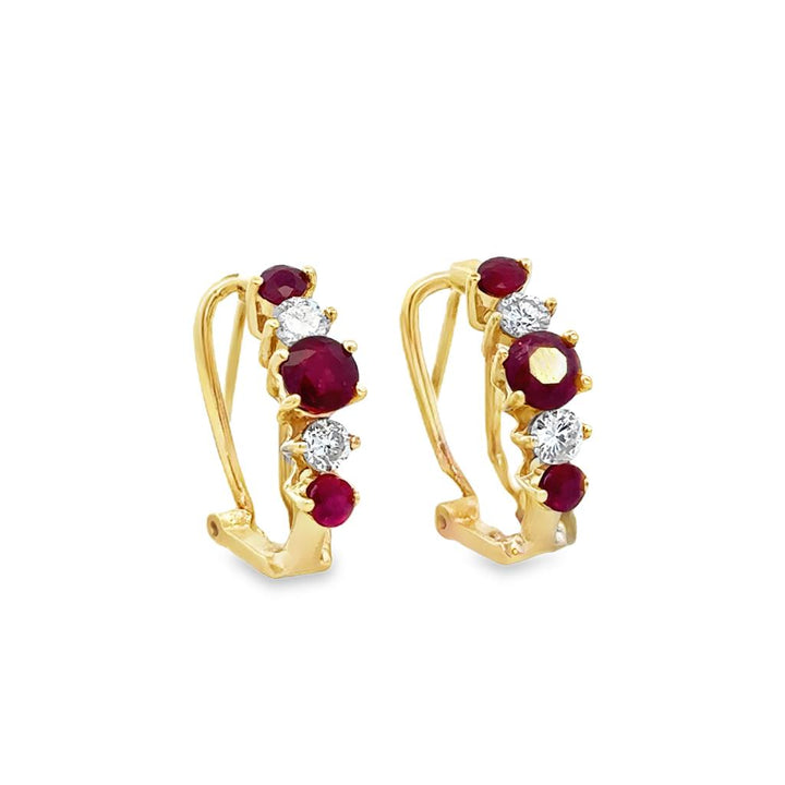 0.40 CTW Diamond & Ruby 14K Yellow Gold Leverback Hoop Earrings