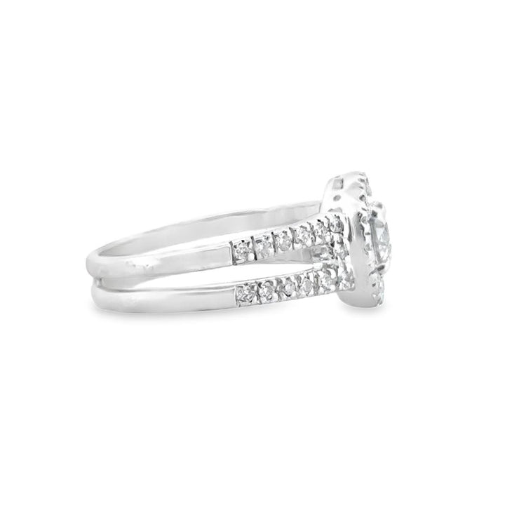 0.80 CTW Diamond Halo Ring with Split Shank in 14K White Gold