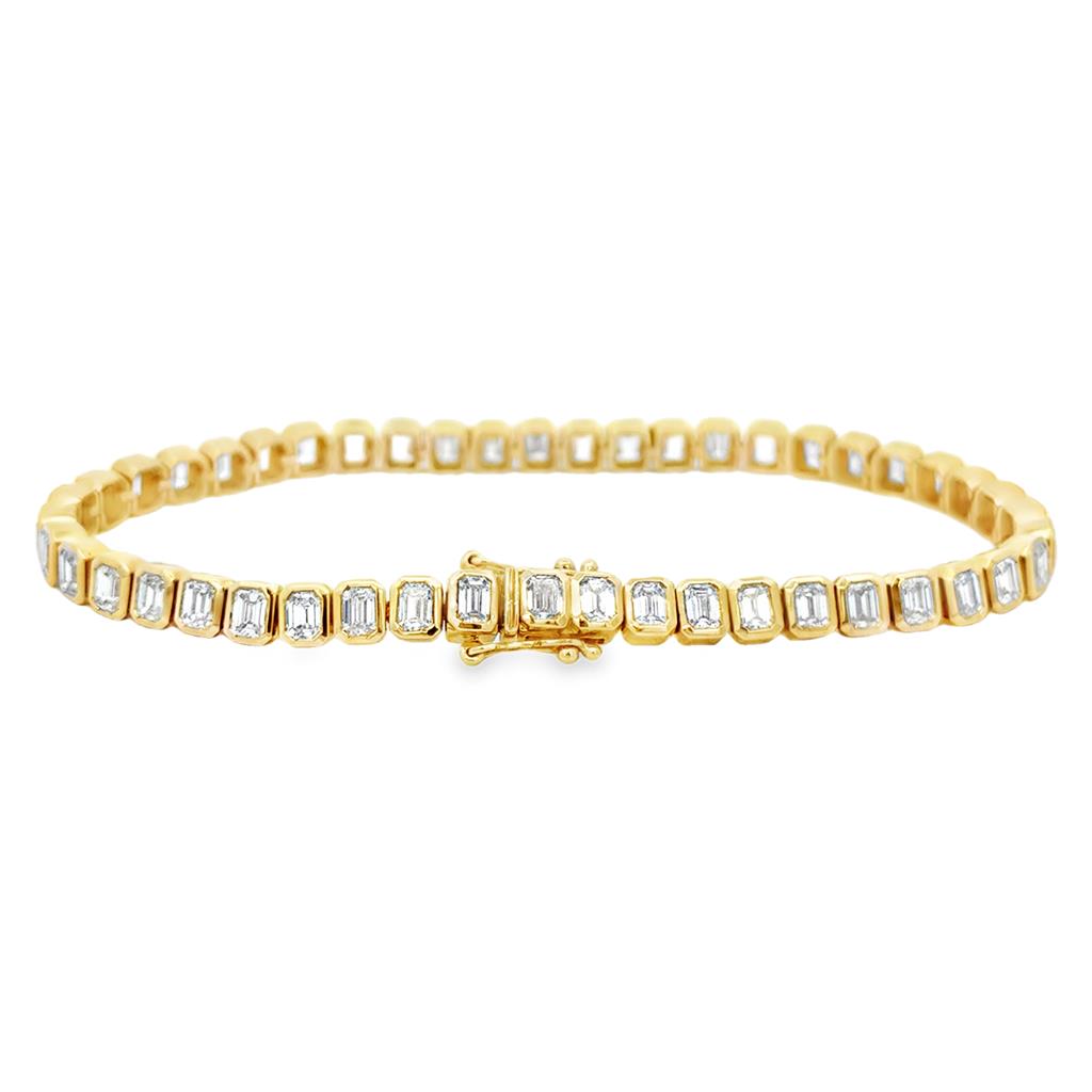 8.22 CTW Emerald Cut Diamond Bezel Tennis Bracelet 14K Yellow Gold