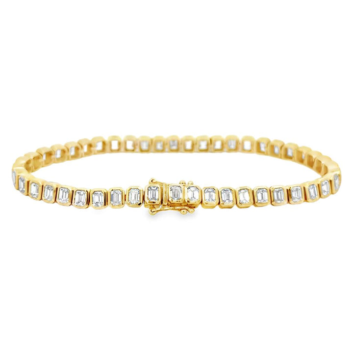 8.22 CTW Emerald Cut Diamond Bezel Tennis Bracelet 14K Yellow Gold
