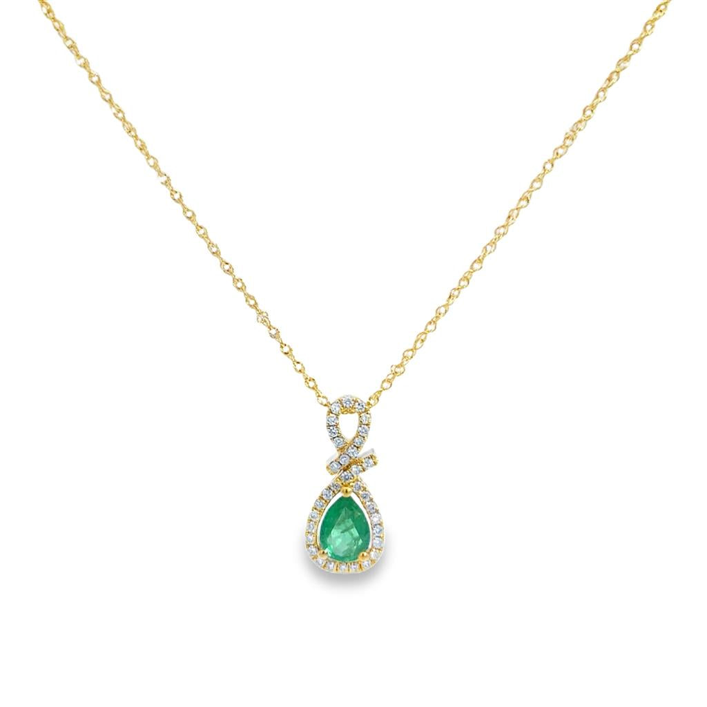 0.62 CT Pear-Shape Emerald & 0.16 CTW Diamond Pendant Necklace