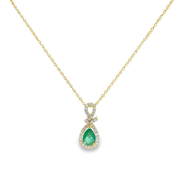 0.62 CT Pear-Shape Emerald & 0.16 CTW Diamond Pendant Necklace