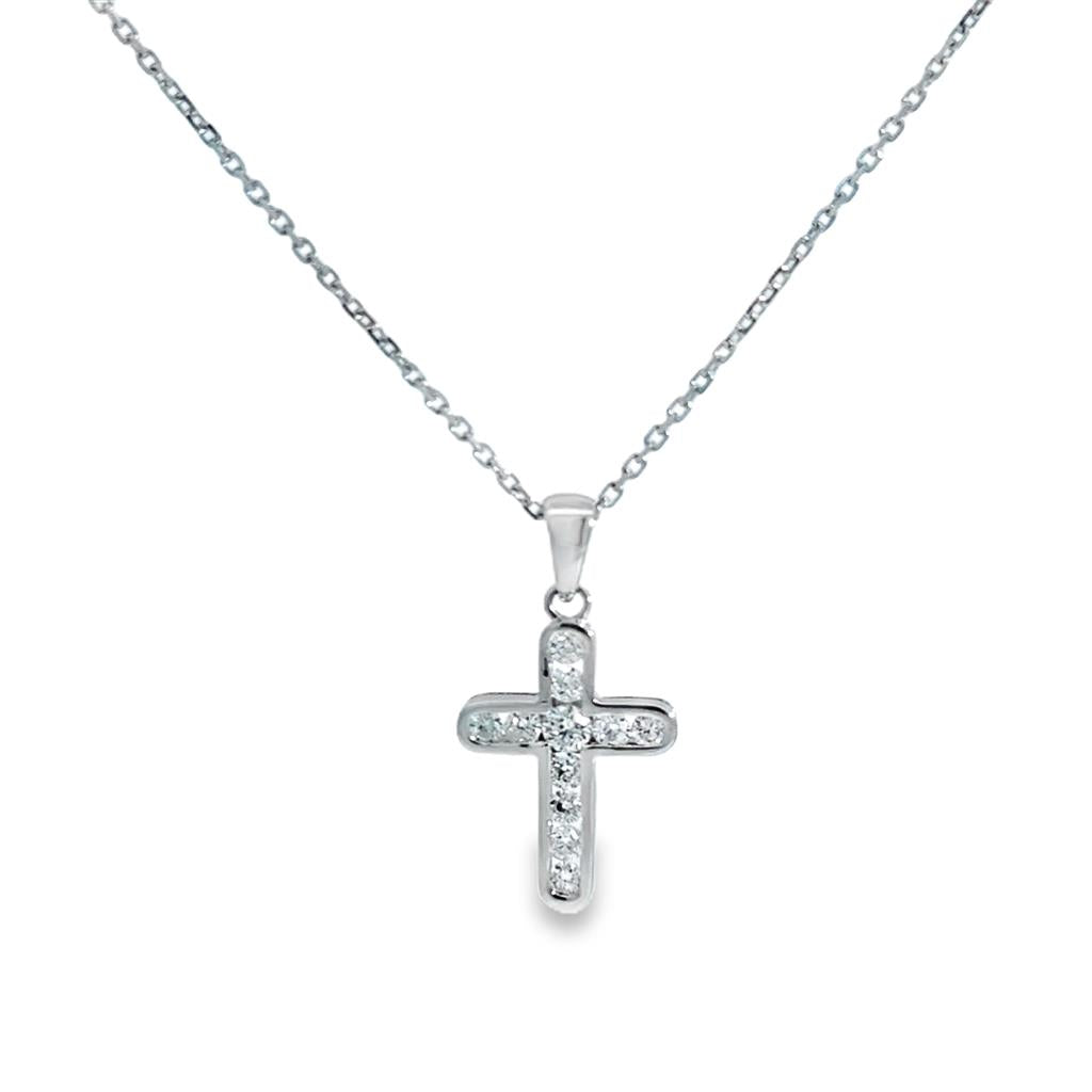 0.48 CTW Diamond 14K White Gold Channel Set Cross Necklace