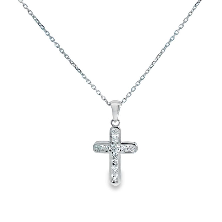 0.48 CTW Diamond 14K White Gold Channel Set Cross Necklace