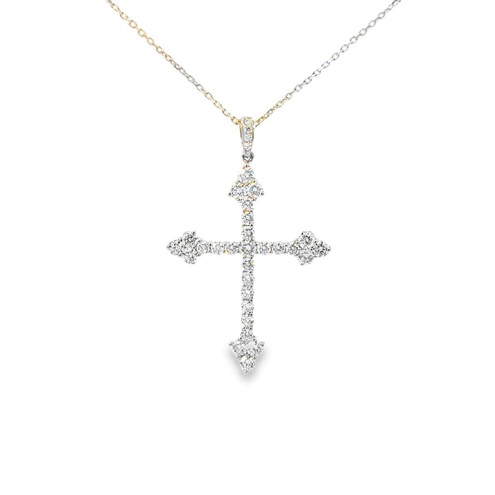 1.28 CTW Diamond 18K Yellow Gold Large Cross Pendant Necklace