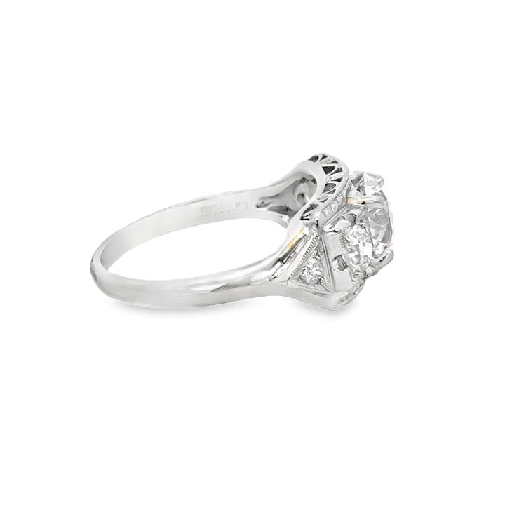 1.97 CTW Platinum Art Deco Three-Stone Diamond Engagement Ring