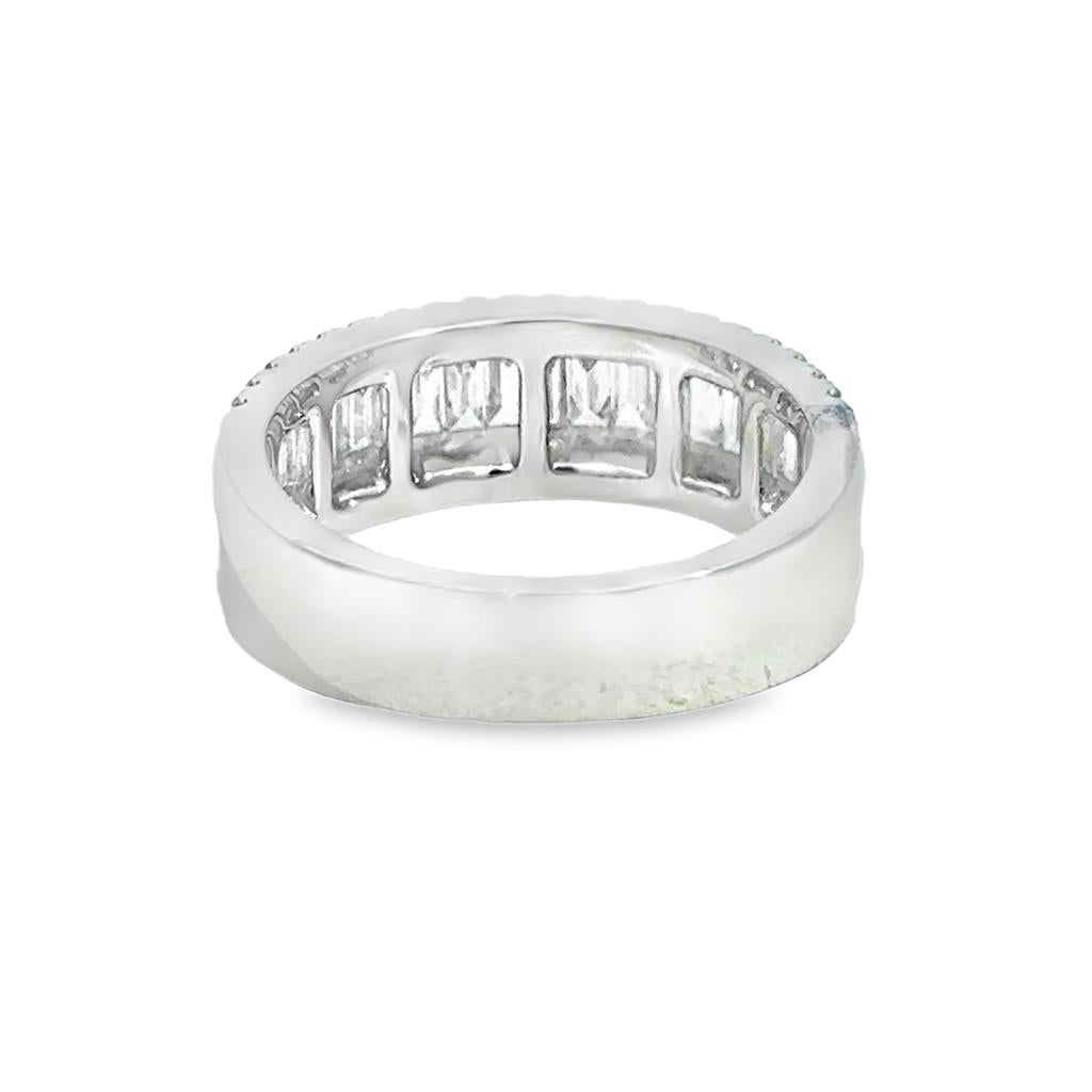 1.02 CTW Diamond Baguette & Round 18K White Gold Wide Band