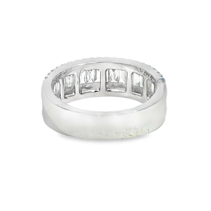 1.02 CTW Diamond Baguette & Round 18K White Gold Wide Band
