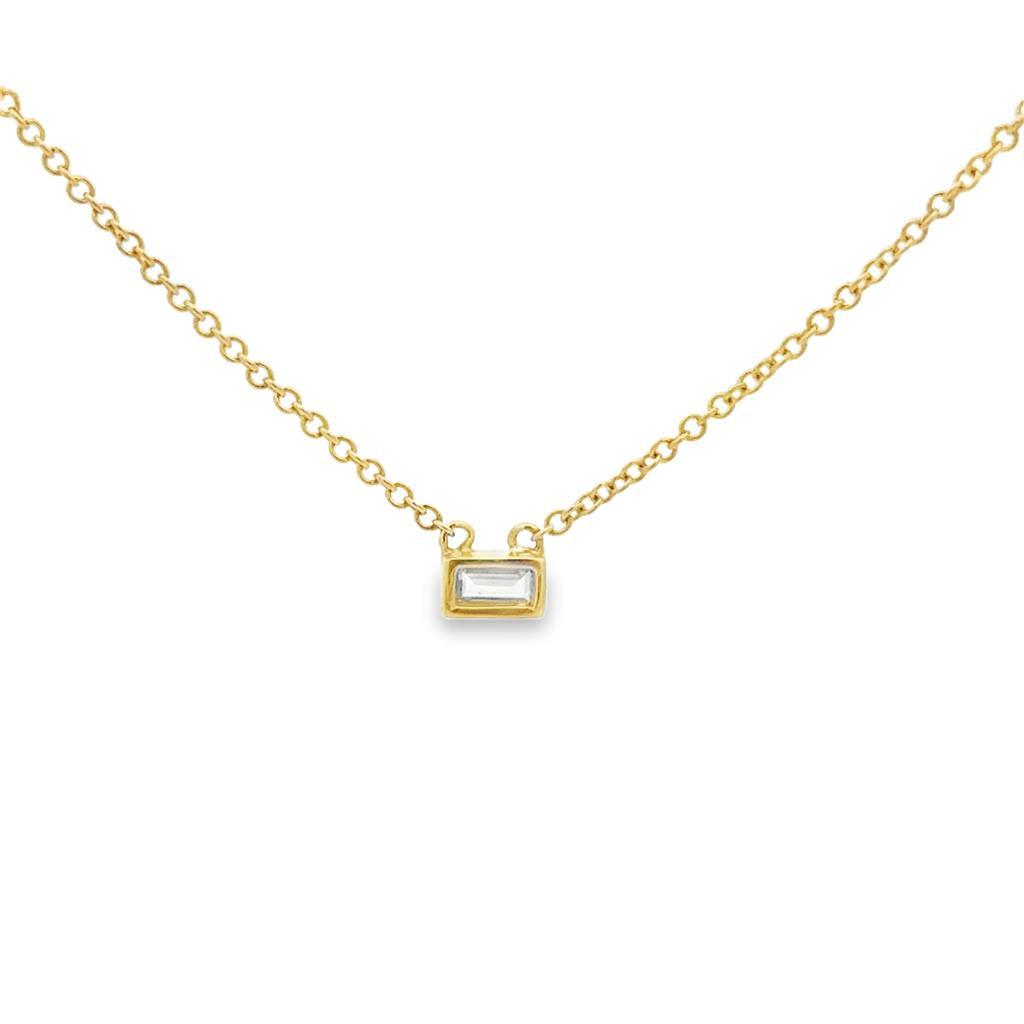 0.10 CT Baguette Diamond Pendant Necklace, 14K Yellow Gold