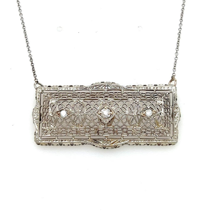 Vintage Filigree Diamond Pendant Necklace