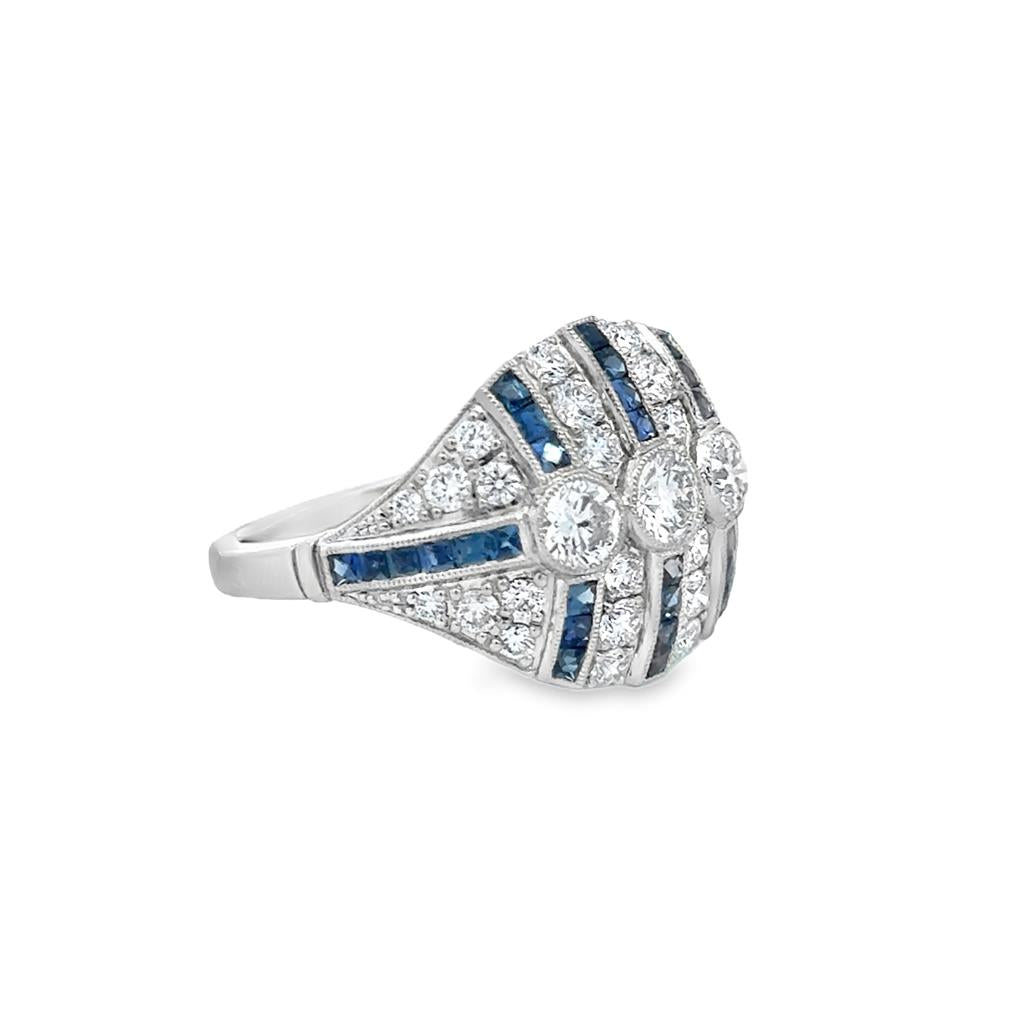 1.40 CTW Diamond & 0.62 CTW Step-Cut Sapphire Platinum Vintage-Inspired Ring