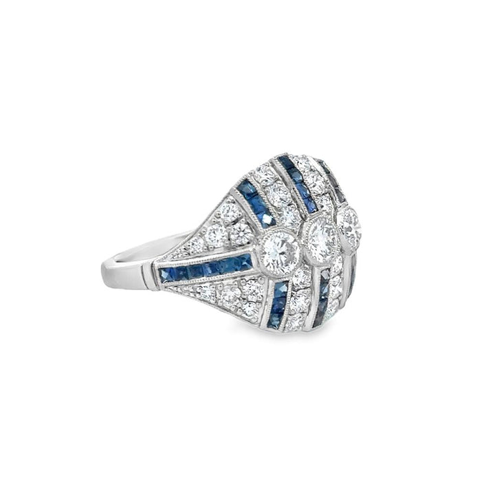 1.40 CTW Diamond & 0.62 CTW Step-Cut Sapphire Platinum Vintage-Inspired Ring