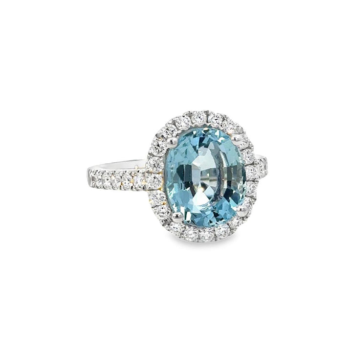 4.13 CT Aquamarine 0.69 CTW Diamond 18K White Gold Ring