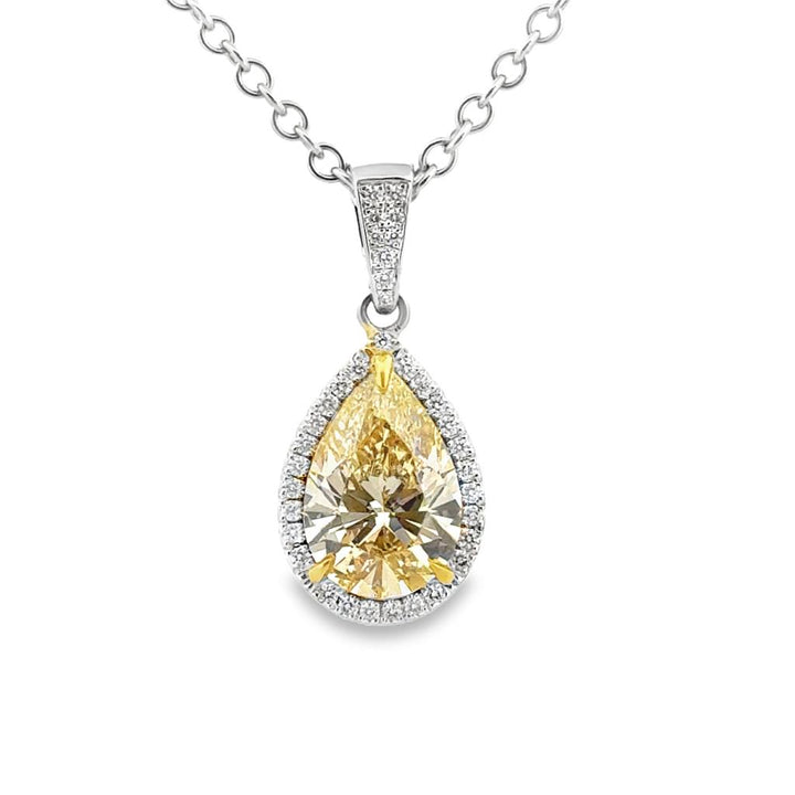 4.24 CT Pear-Shaped Fancy Brownish Yellow Diamond Pendant Necklace 18K White Gold