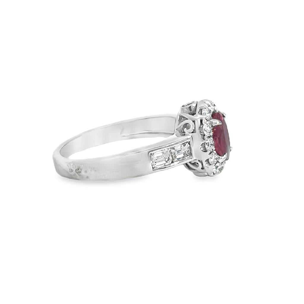 0.60 CTW Diamond & Pink Sapphire Oval Ring in 14K White Gold
