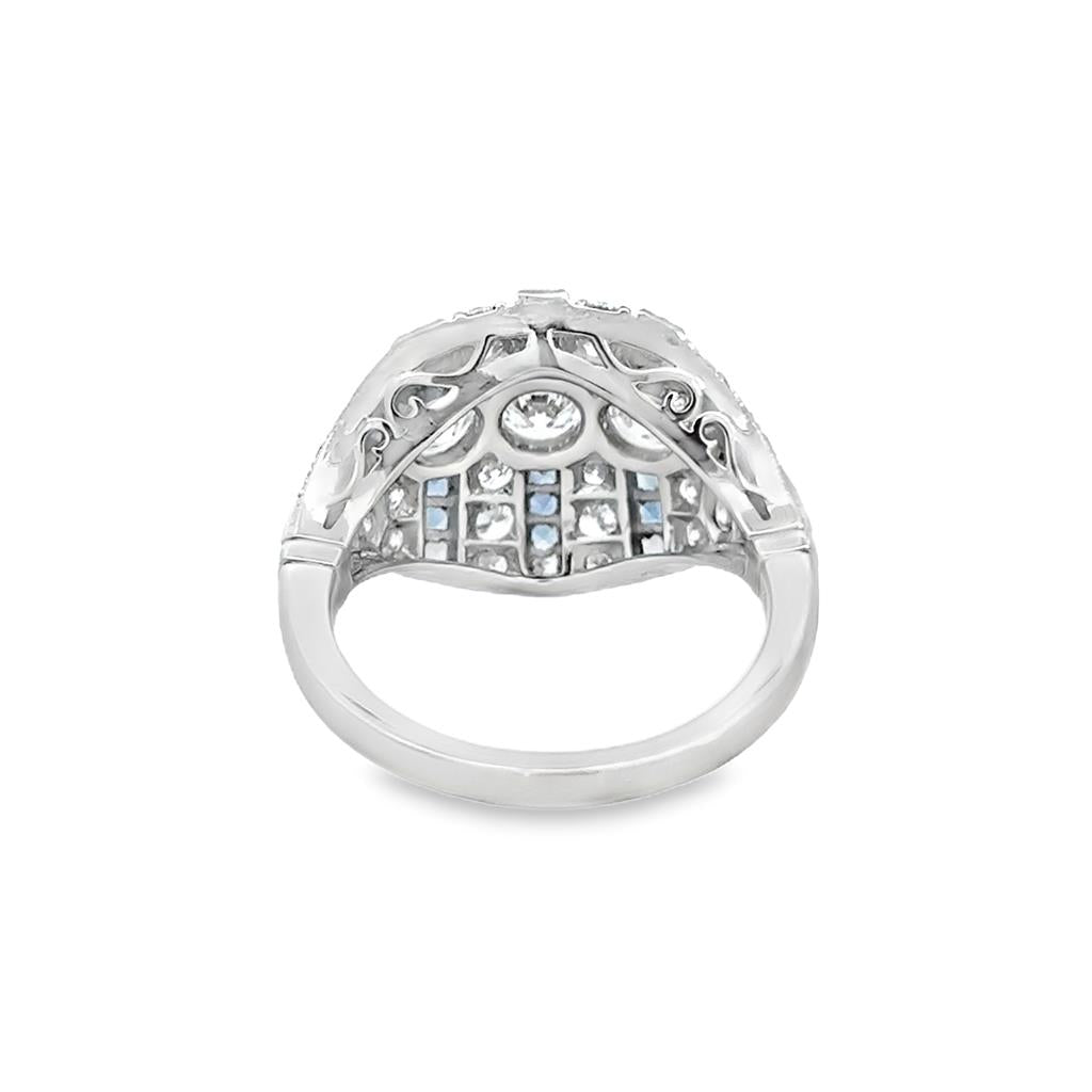 1.40 CTW Diamond & 0.62 CTW Step-Cut Sapphire Platinum Vintage-Inspired Ring