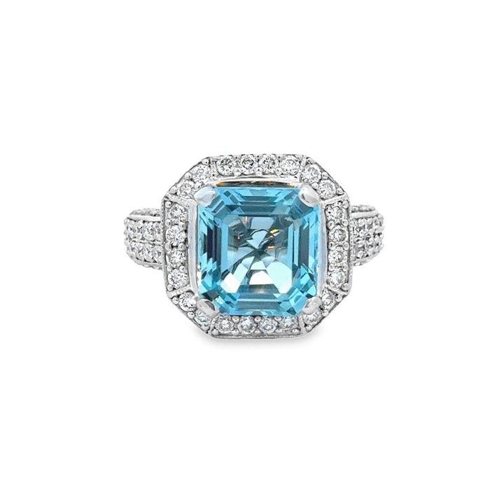 4.10 CTW Aquamarine & 0.72 CTW Diamond 18K White Gold Statement Ring