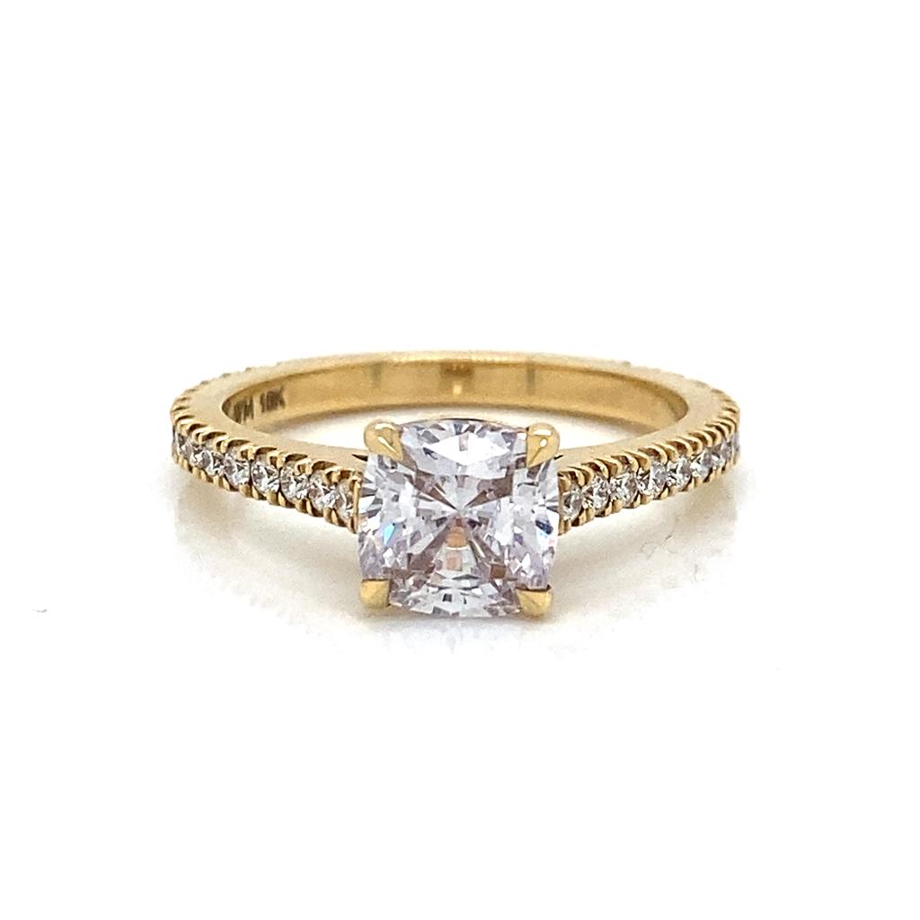 0.41 CTW Round Diamonds 18K Yellow Gold Four Prong Micro Pave Engagement Ring